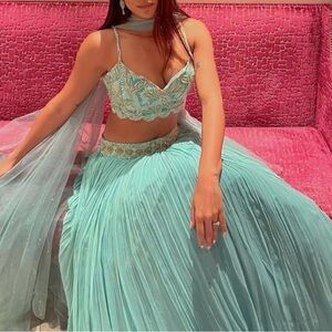 Mint green embroidered Lehenga Choli set